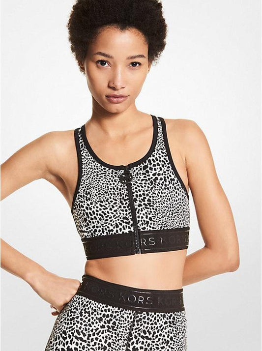 Graphic Animal Print Nylon Blend Zip-Front Sports Bra