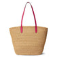 Brie Leather-Trim Straw Medium Tote Bag
