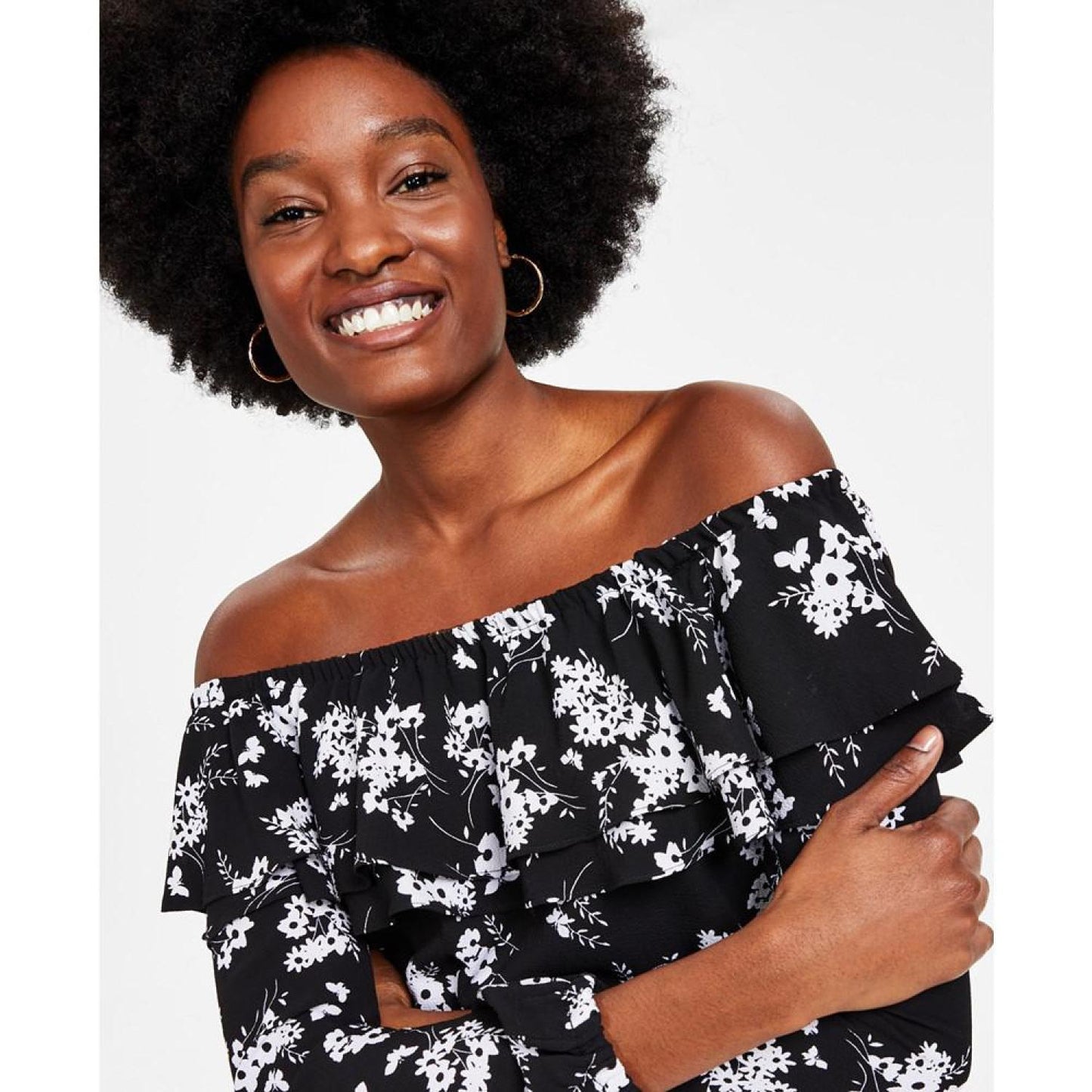 Women's Botanical-Print Off-the-Shoulder Top, P/XS-