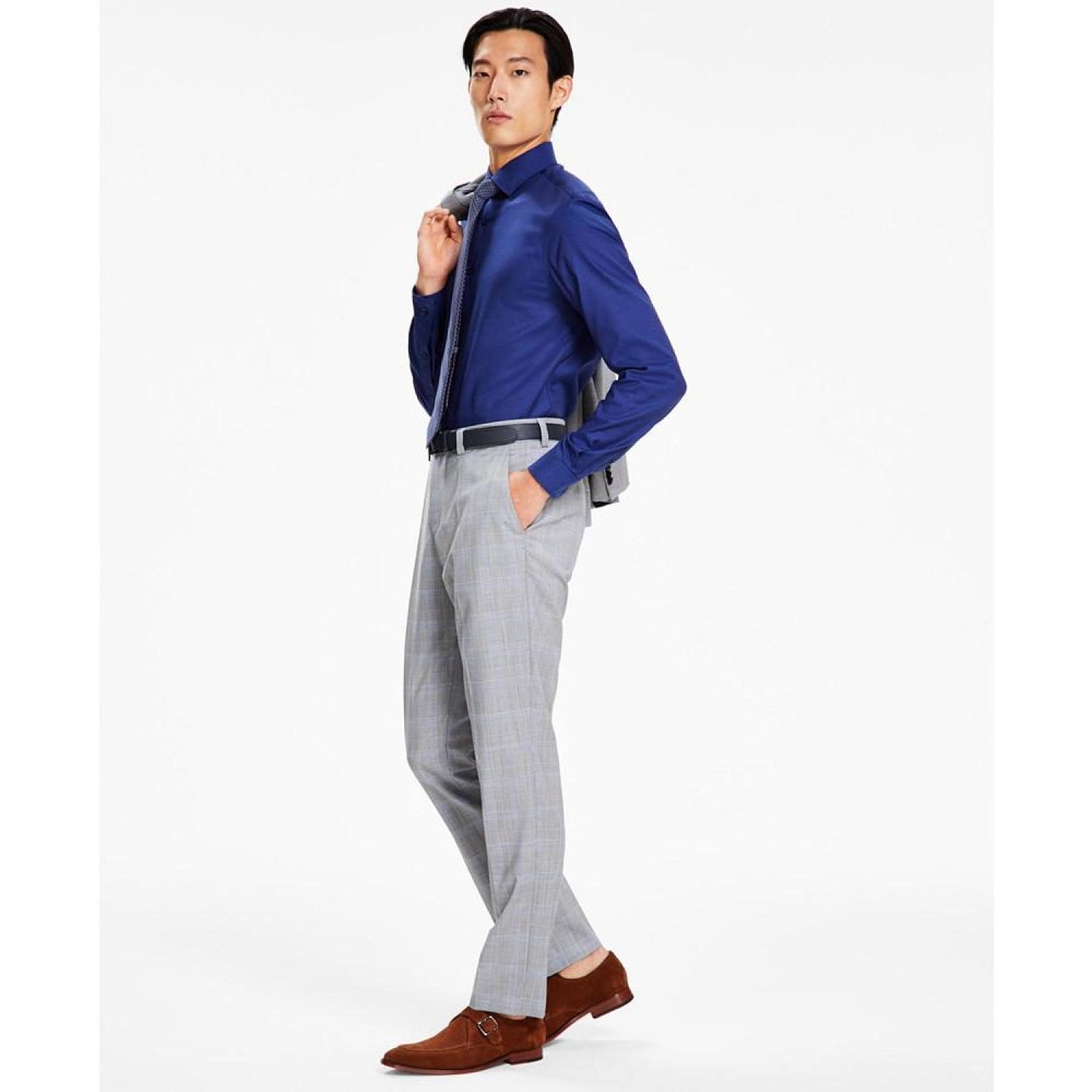 Men's Modern-Fit Plaid Wool Suit Trousers