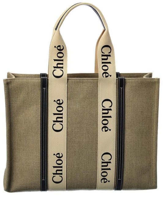 Chloe Woody Large Canvas & Leather Tote