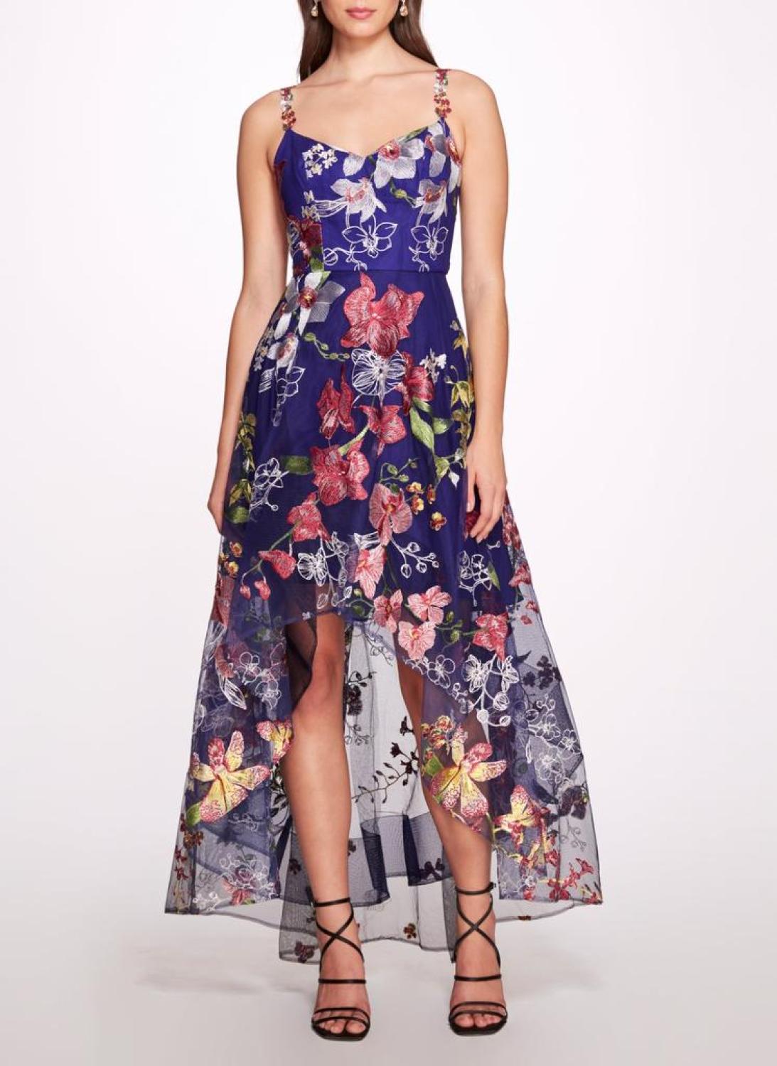 Hi-Lo Gown with Floral Trims
