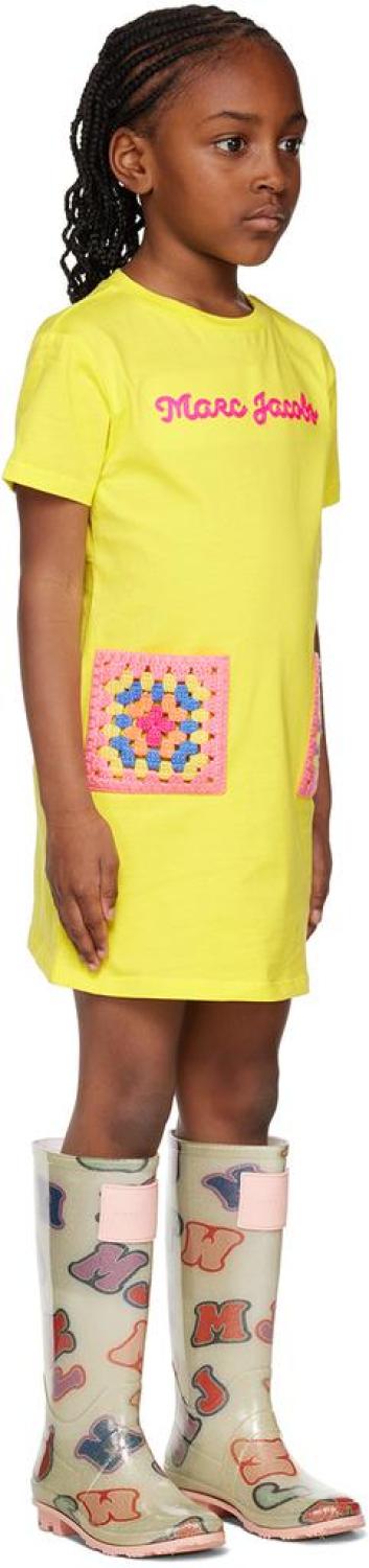 Kids Yellow Crochet Pocket Dress