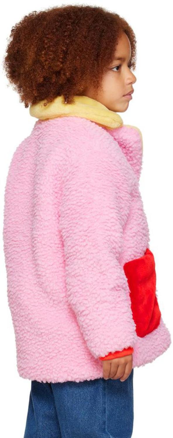 Kids Pink Embroidered Faux-Shearling Jacket