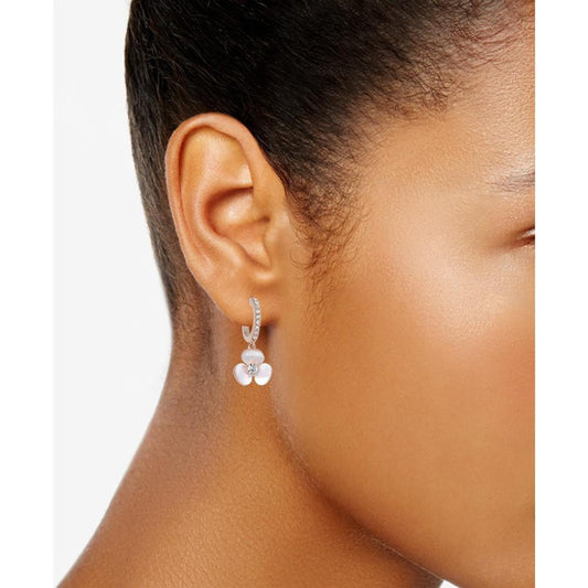 14k Rose Gold-Plated Pavé & Mother-of-Pearl Flower Drop Earrings