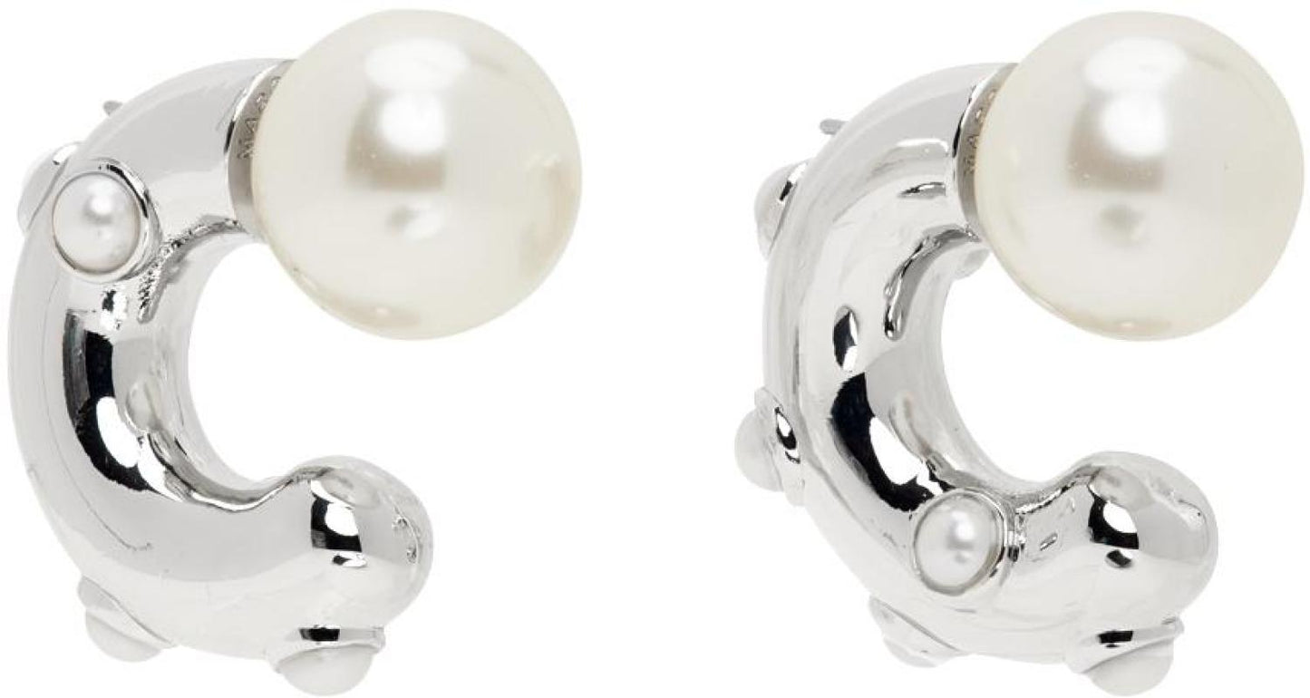 Silver Pearl Dot Hoop Earrings