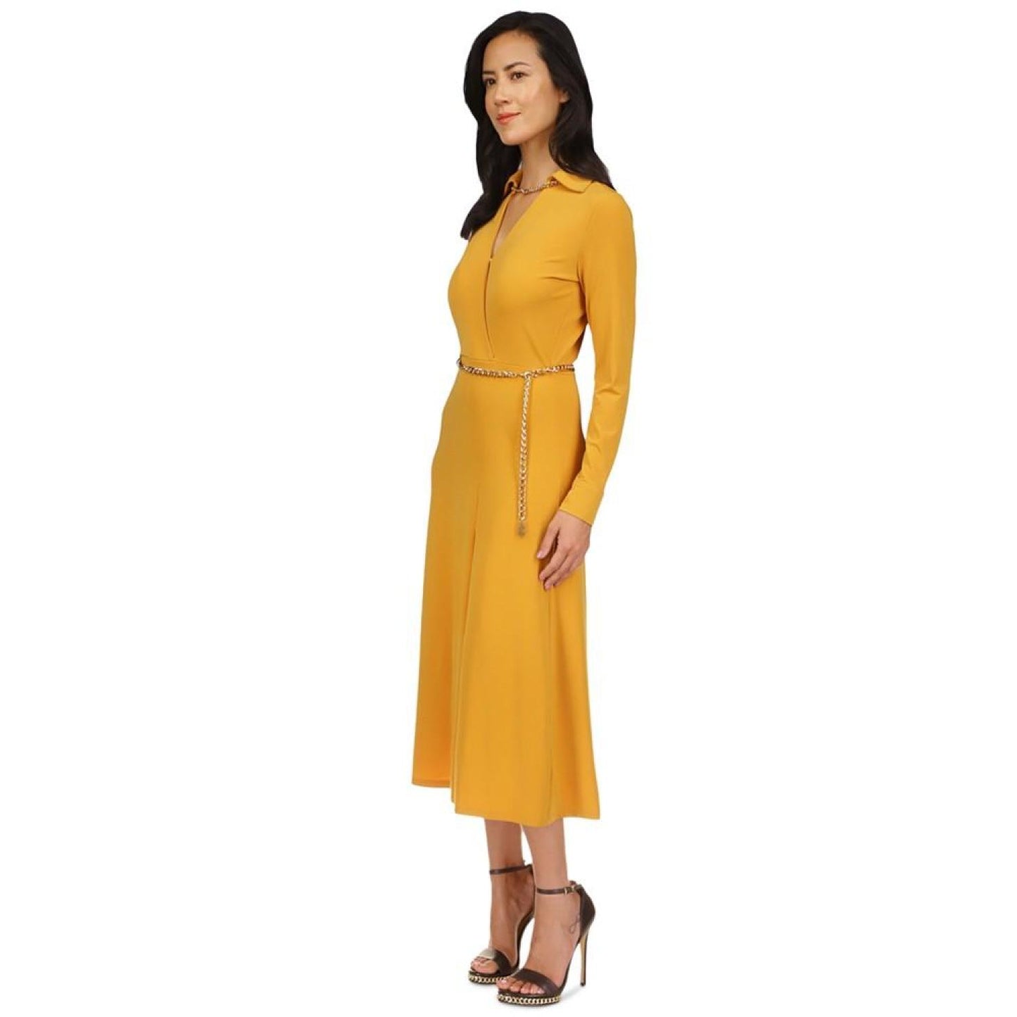 Women's Solid Chain Faux-Wrap Dress