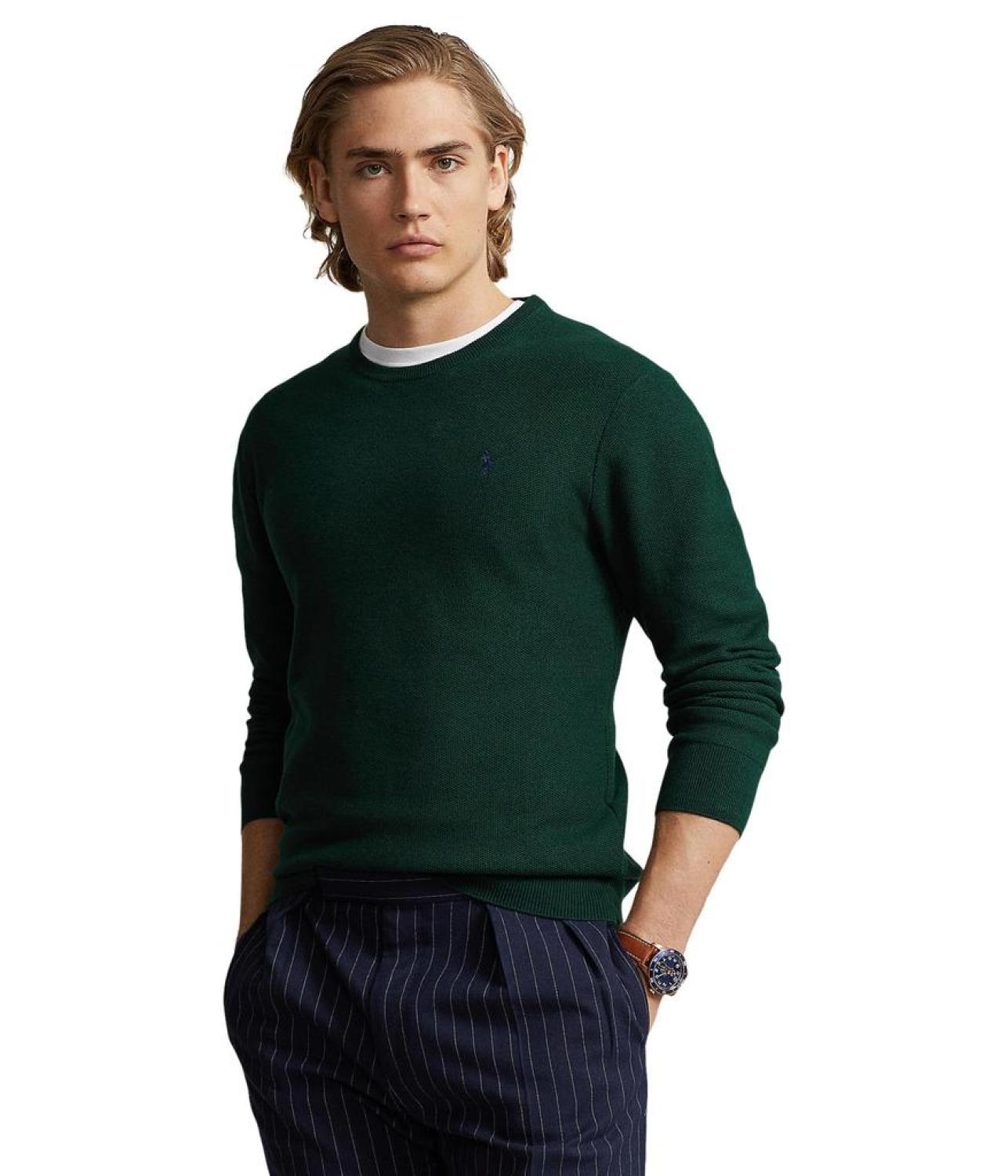 Textured Cotton Crew Neck Sweater
