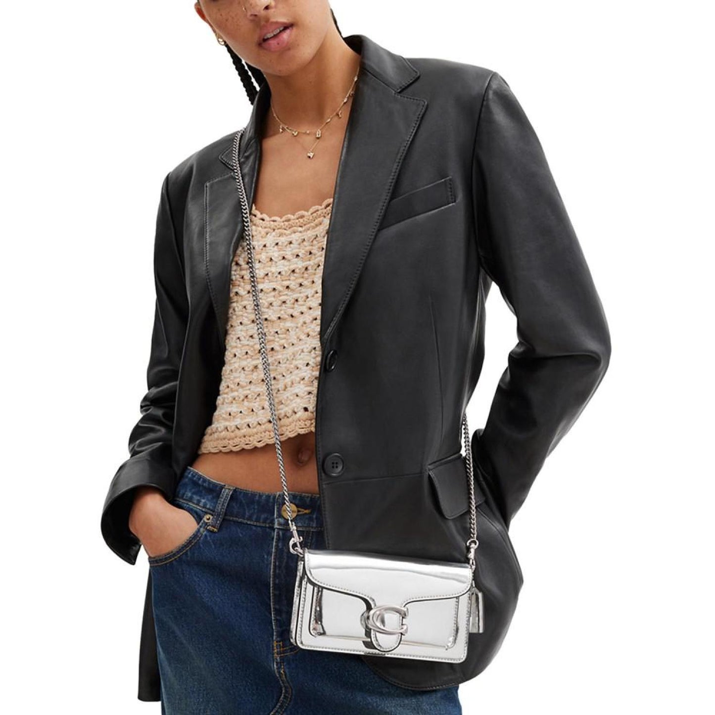 Tabby Metallic Leather Crossbody Wristlet