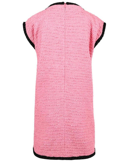 gucci pink tweed dress GUCCI S/S 2019 Pink White Gold Boucle Tweed Tiger Chain Belt Sleeveless Dress For Sale at 1stDibs