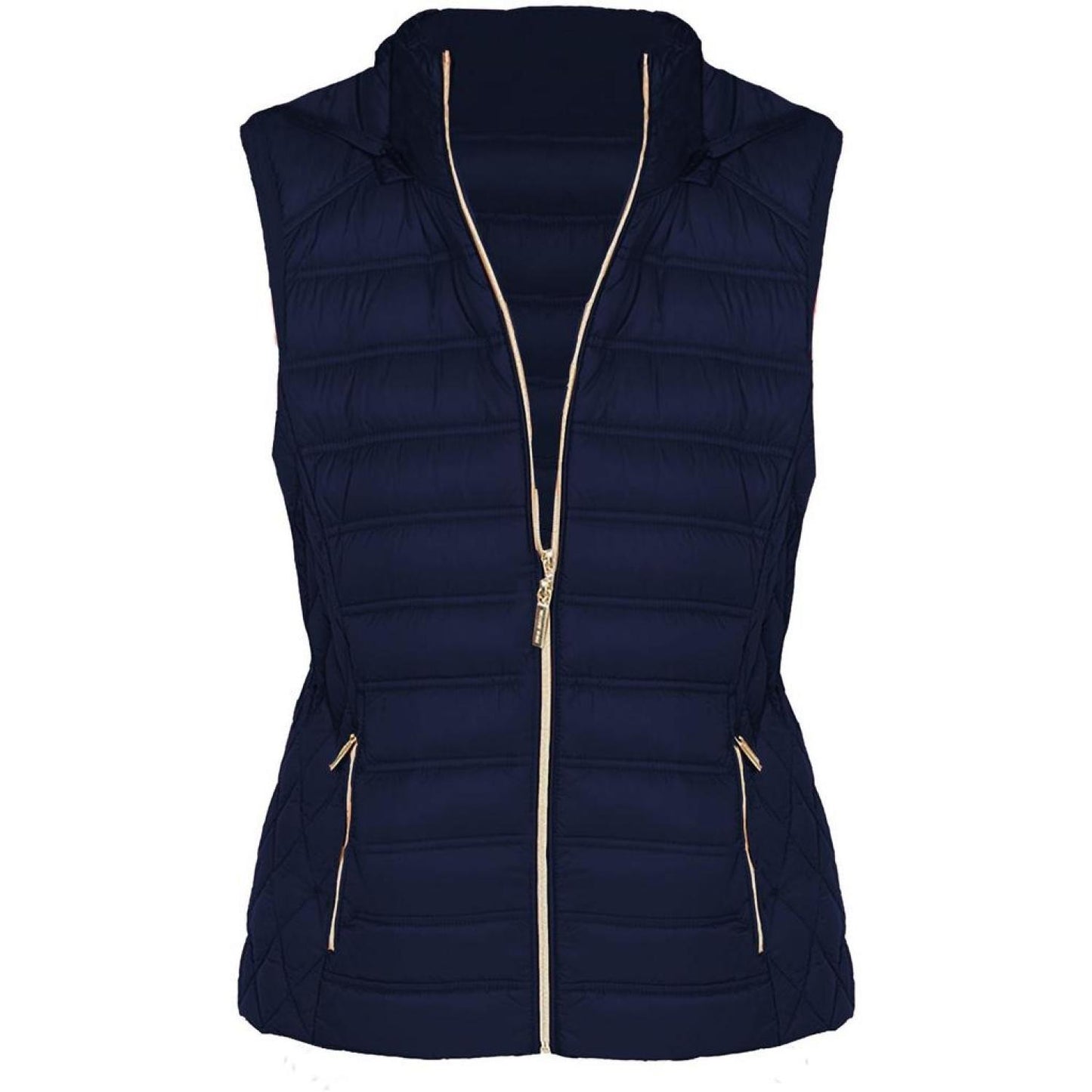 Michael Kors Women's Navy Blue Down Sleeveless Puffer Vest with Removable Hood