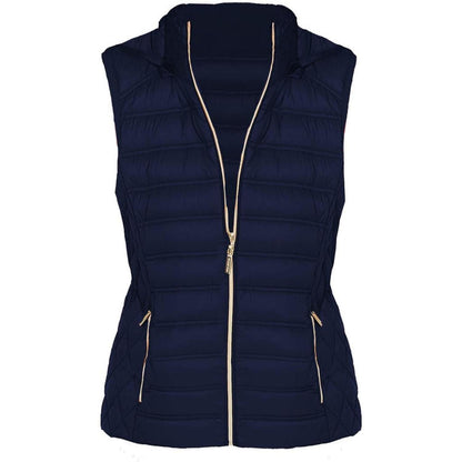 Michael Kors Women's Navy Blue Down Sleeveless Puffer Vest with Removable Hood