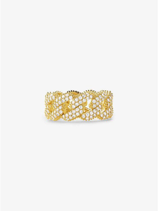 Precious Metal-Plated Sterling Silver Pavé Curb Link Ring