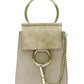 CHLOE Faye gold bangle bracelet ring chained crossbody grey suede leather bag