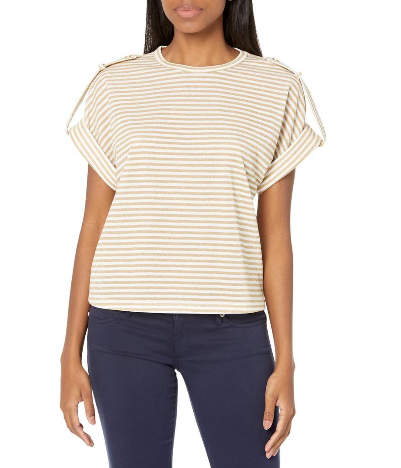 Petite Stripe Snap Epaulette T-Shirt