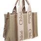 Chloé Woody Small Linen & Leather Tote