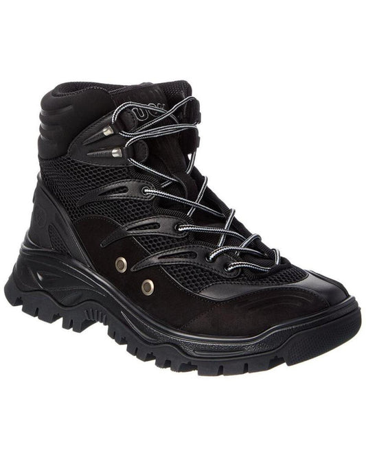 Gucci Lace-Up Leather & Mesh Boot