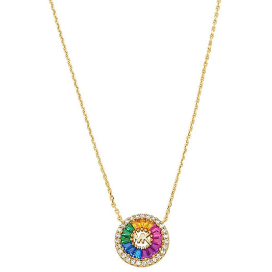 14K Gold-Plated Sterling Silver Rainbow Cubic Zirconia Tapered Baguette and Pave Pendant Necklace