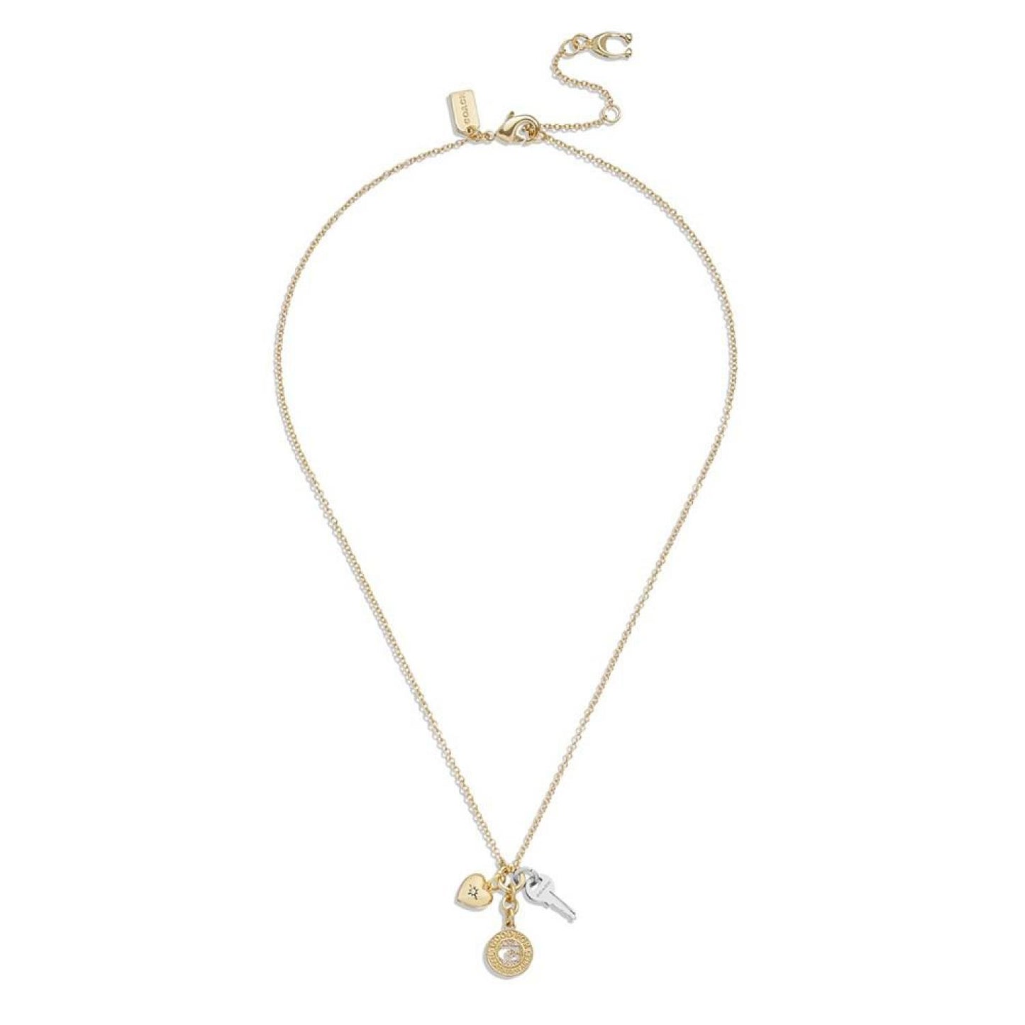 Faux Stone Signature Coin Charm Pendant Necklace