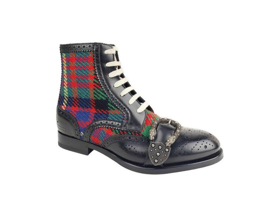 Gucci Men's Leather   Checke Wool Boots (EU / US)
