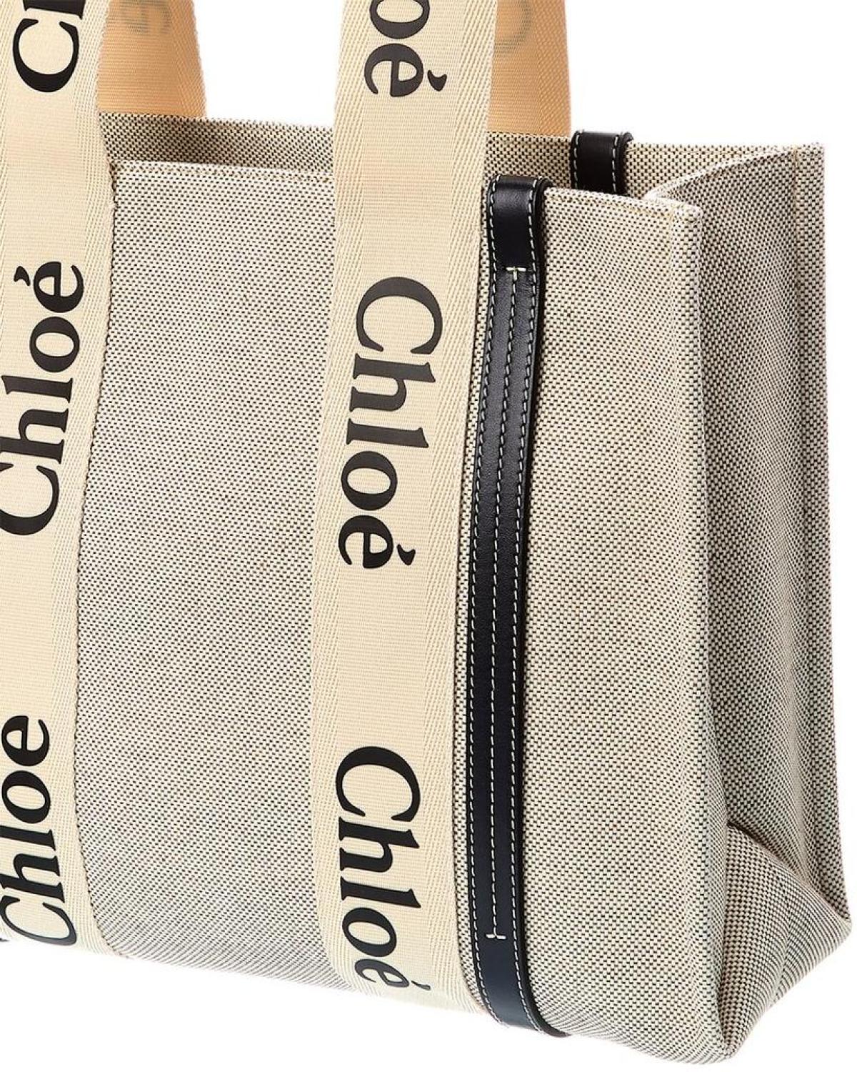 Chloé Woody Medium Canvas & Leather Tote