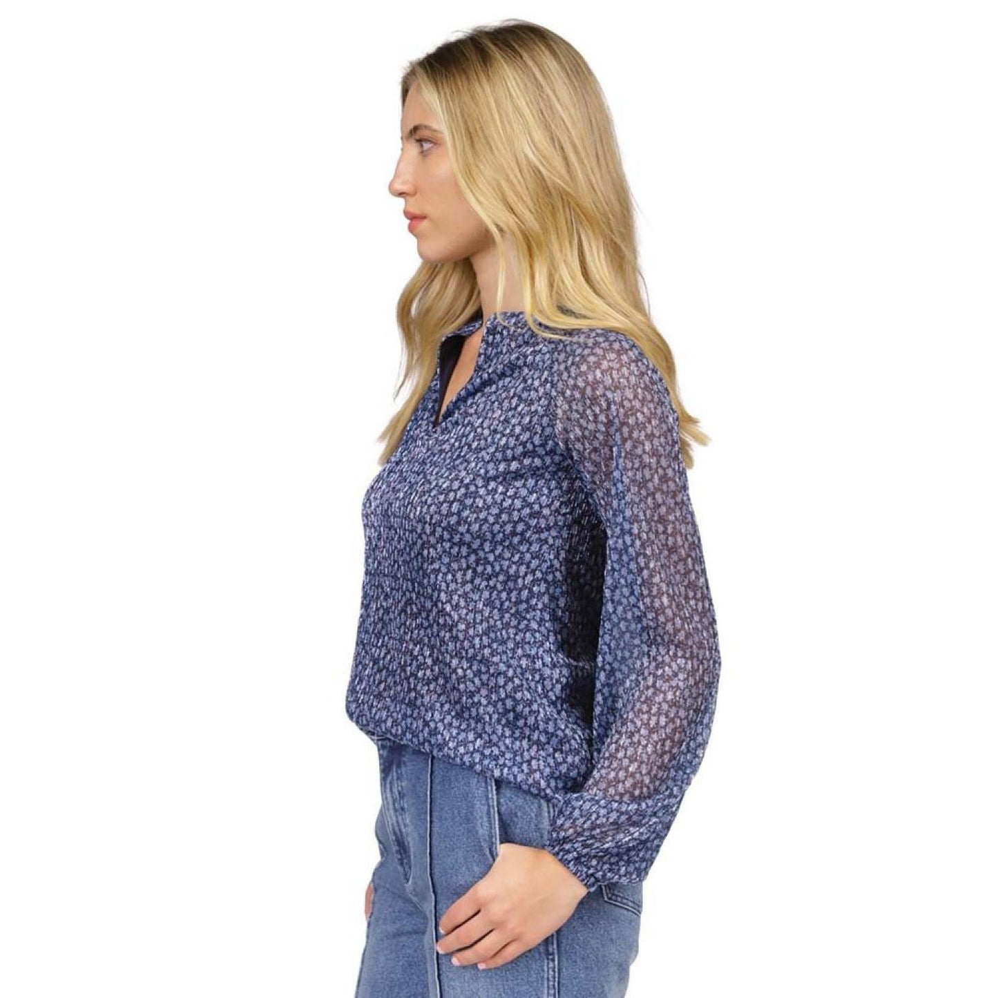 Women's Printed Split-Neck Top