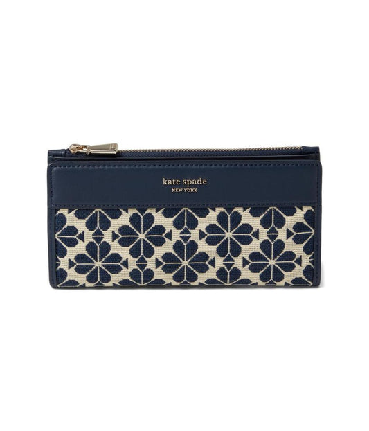 Spade Flower Jacquard Zip Slim Wallet