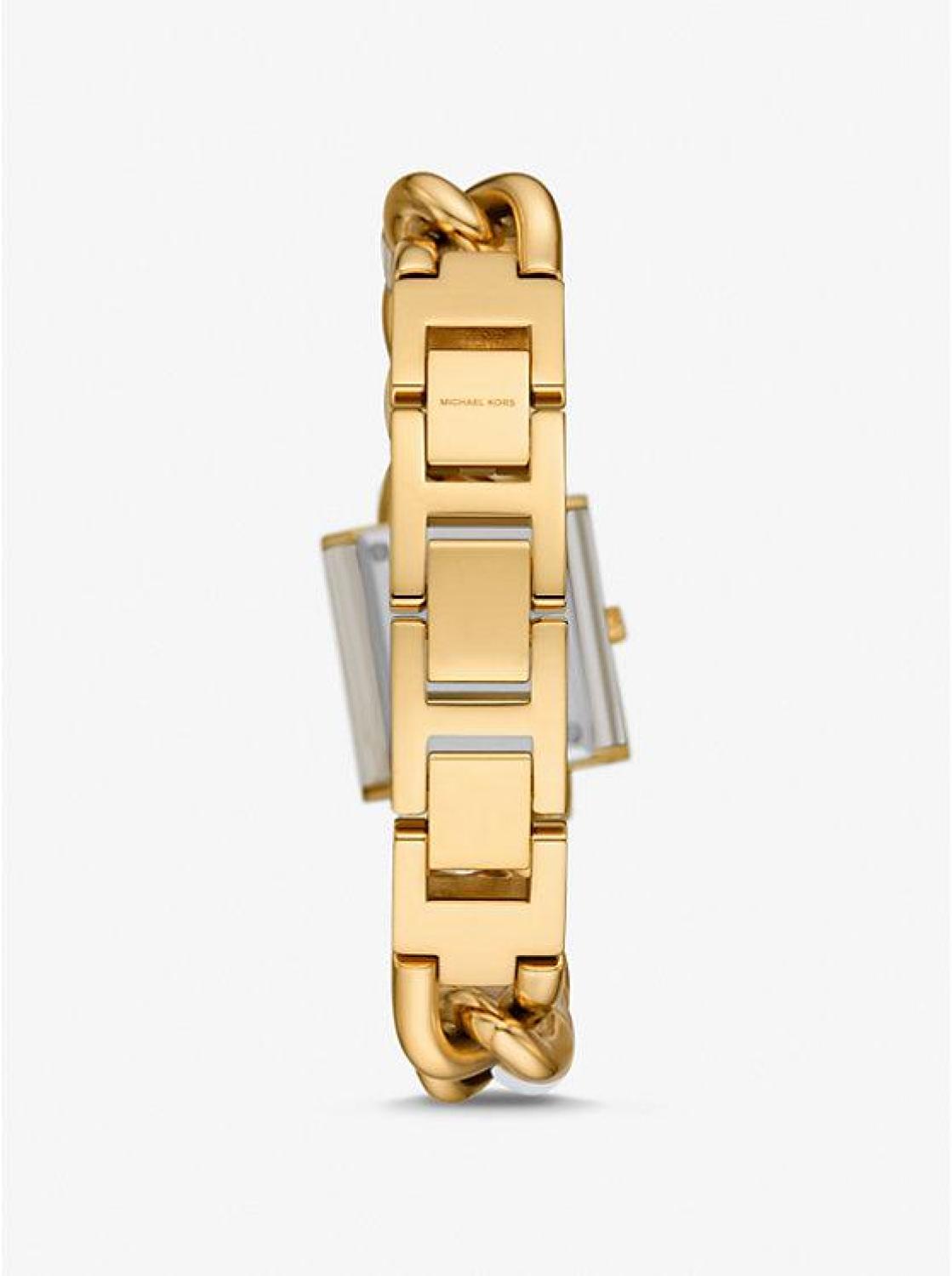 Petite Lock Pavé Gold-Tone and Acetate Chain Watch