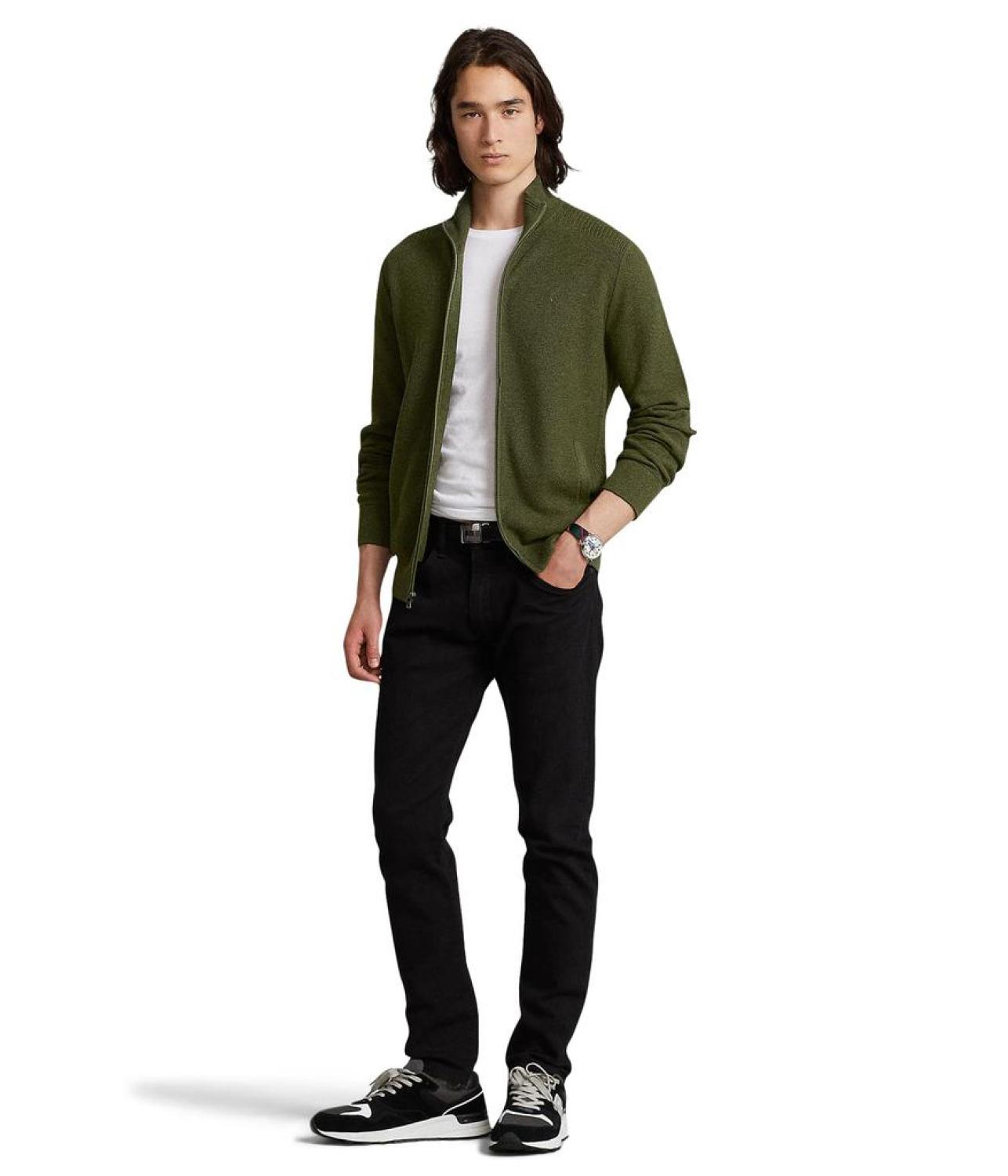 Mesh-Knit Cotton Full Zip Sweater