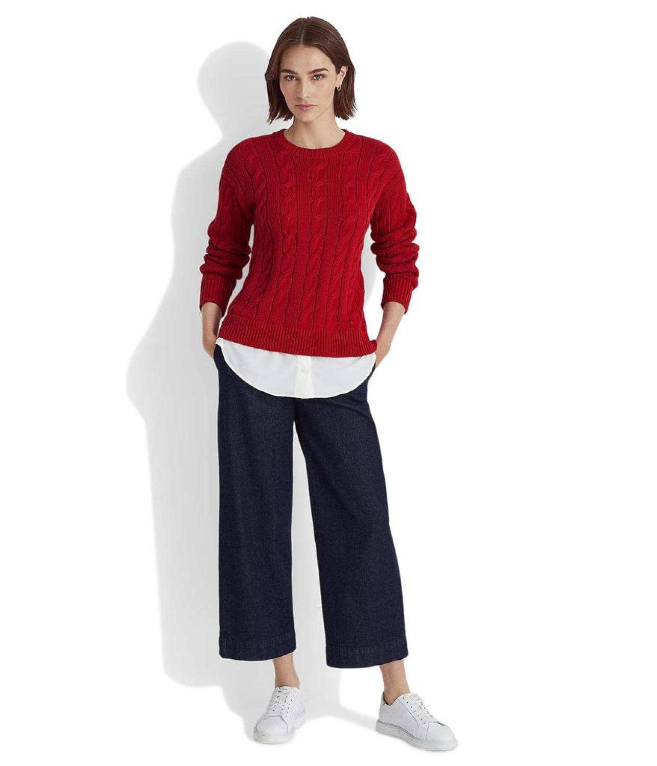 Layered Cotton-Blend Cable-Knit Sweater