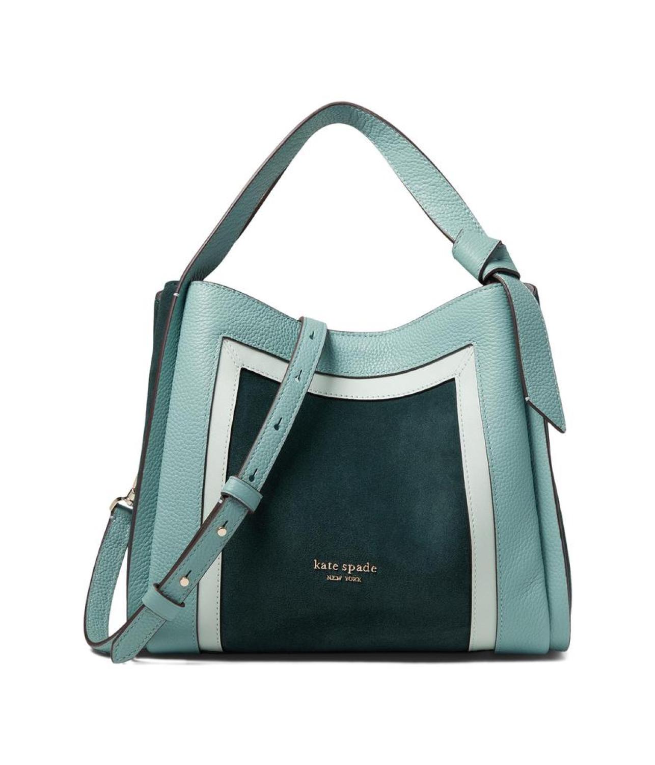 Knott Color-Blocked Pebbled Leather and Suede Medium Crossbody Tote
