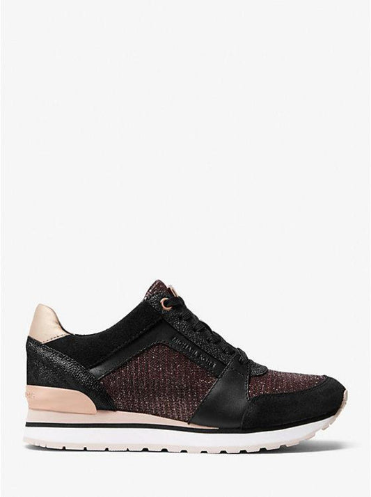 Billie Suede and Glitter Chain-Mesh Trainer