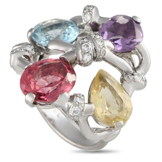 Chanel 18K White Gold Diamond and Multicolored Gemstone Ring
