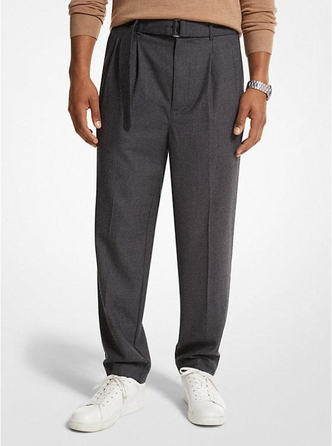 Stretch Wool Flannel Belted Trousers