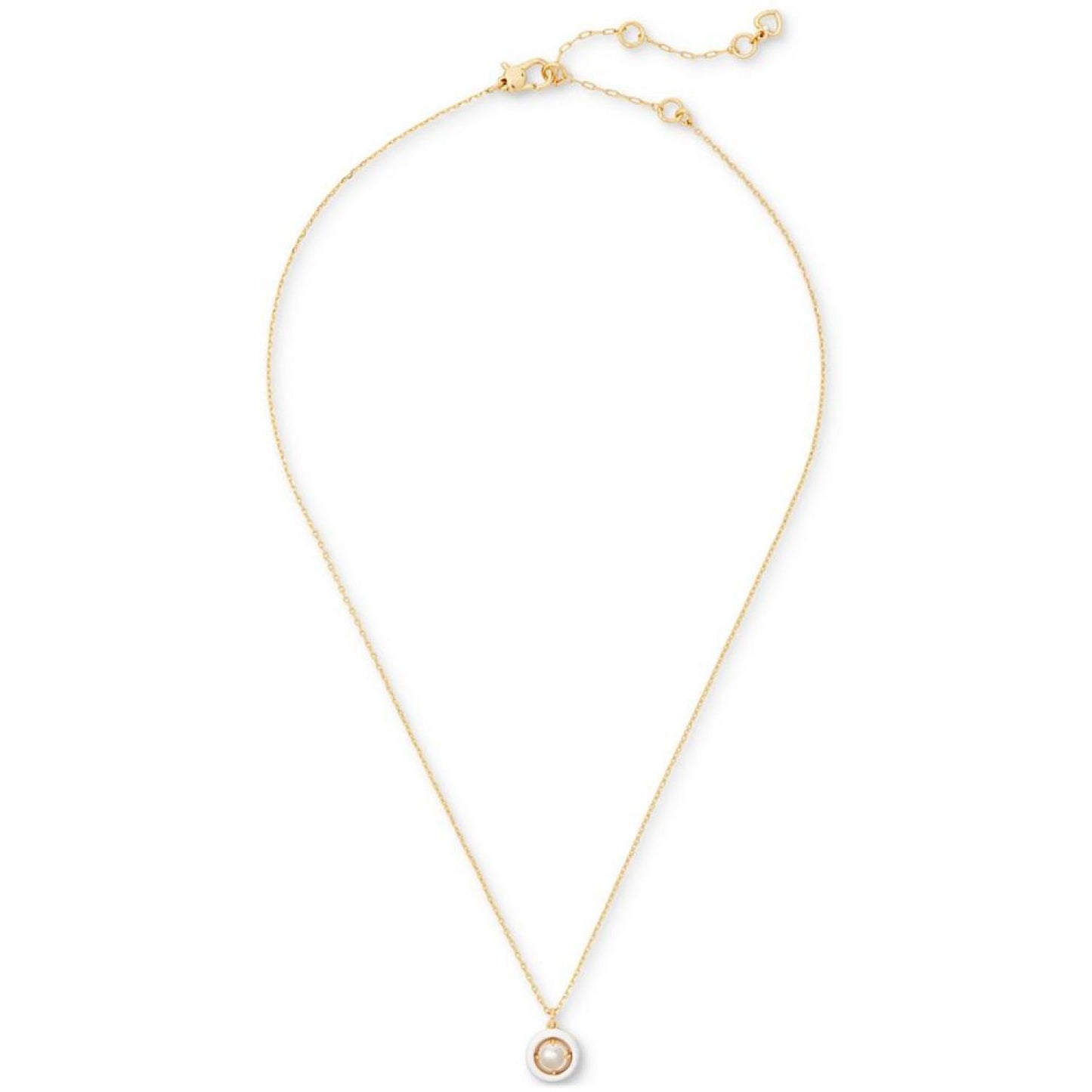 Gold-Tone White-Framed Imitation Pearl Pendant Necklace, 16" + 3" extender