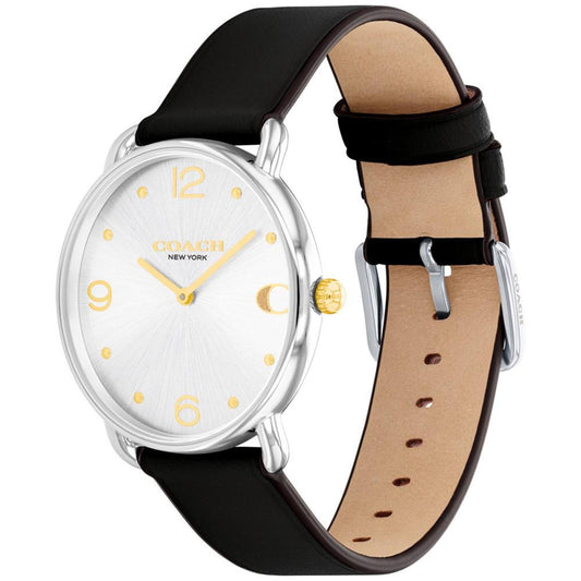 Unisex Three Hand Quartz Black Leather Strap Watch 36mm