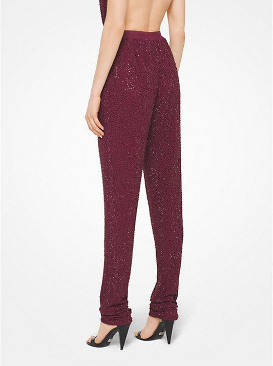 Crystal-Embroidered Matte-Jersey Pants