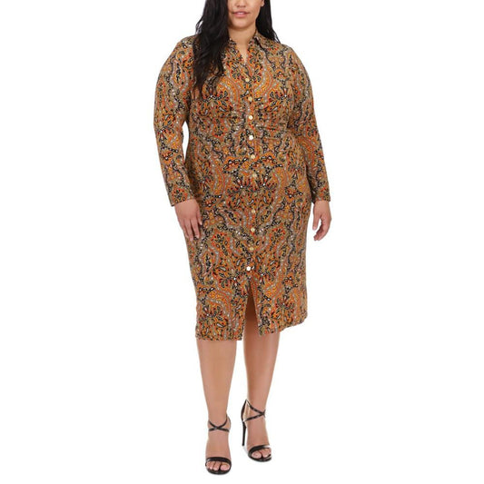 Plus Size Paisley Snap-Front Shirtdress