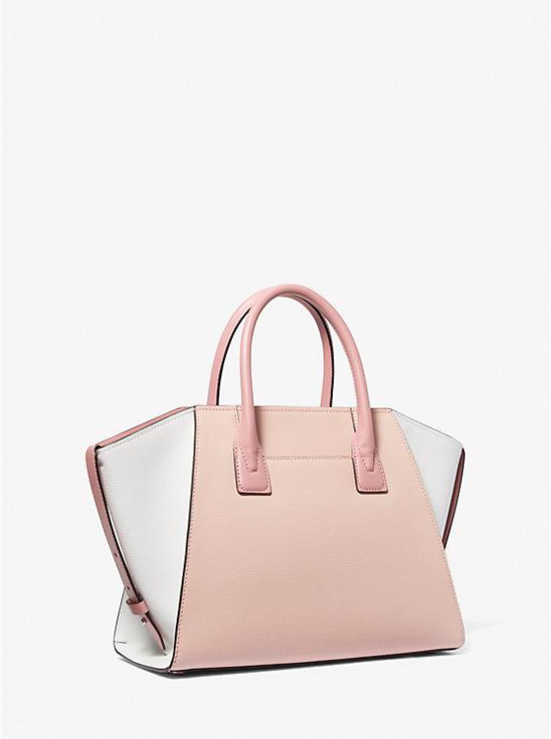 Avril Large Color-Block Pebbled Leather Top-Zip Satchel