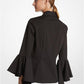 Organic Stretch Cotton Poplin Ruffle-Sleeve Blouse