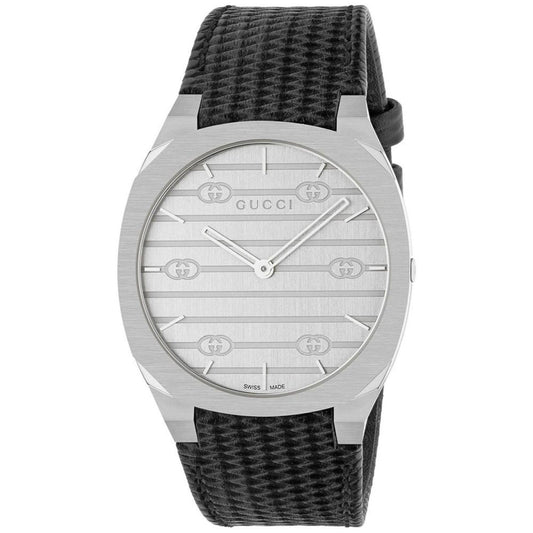 Women's Swiss 25H Black Leather Strap Watch 38mm