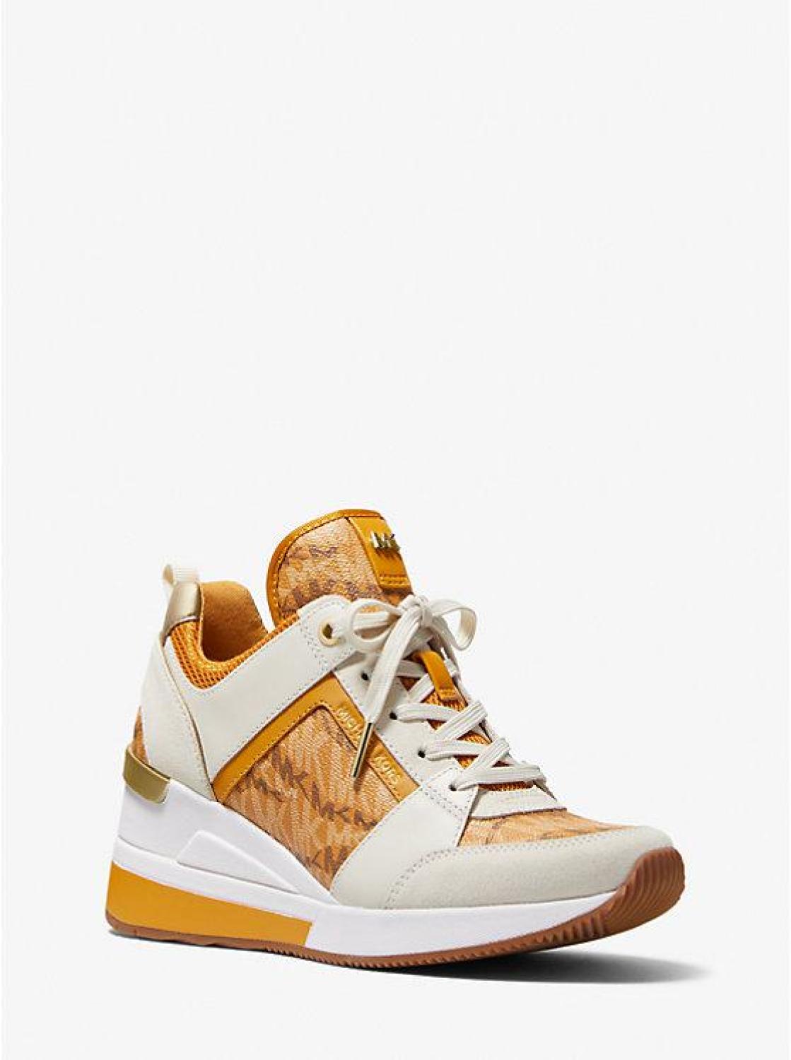 Georgie Animal Print Logo and Leather Trainer