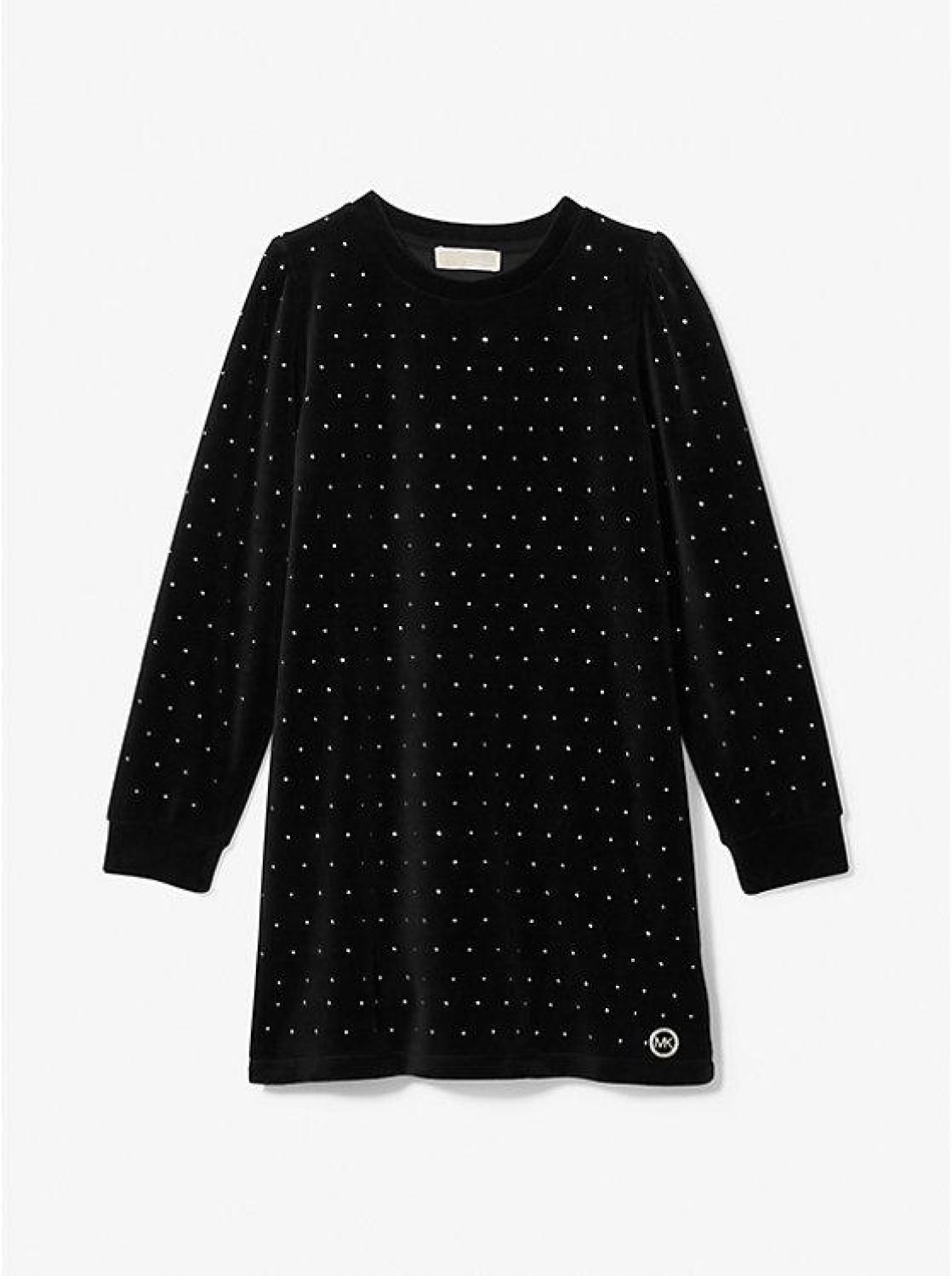 Embellished Velvet Cotton Blend Dress