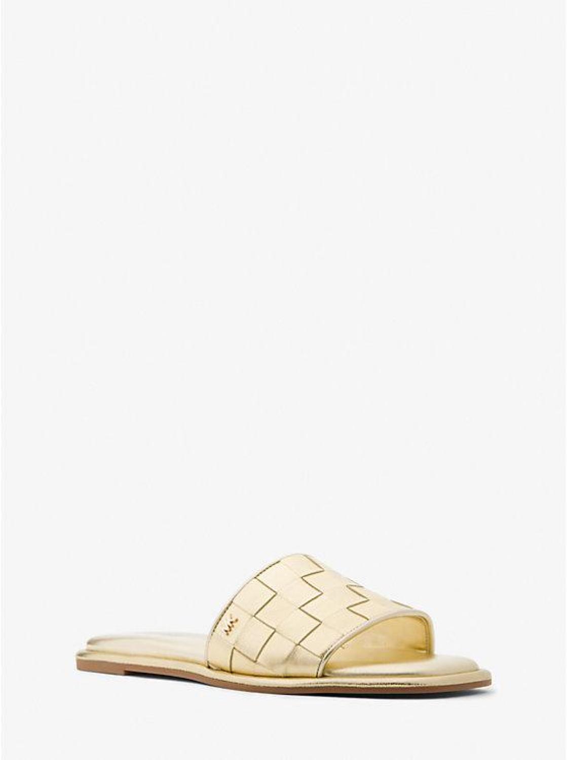 Hayworth Woven Metallic Leather Slide Sandal