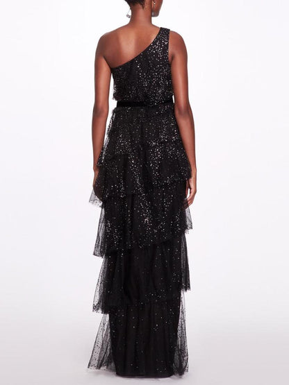 One-Shoulder Tiered Gown