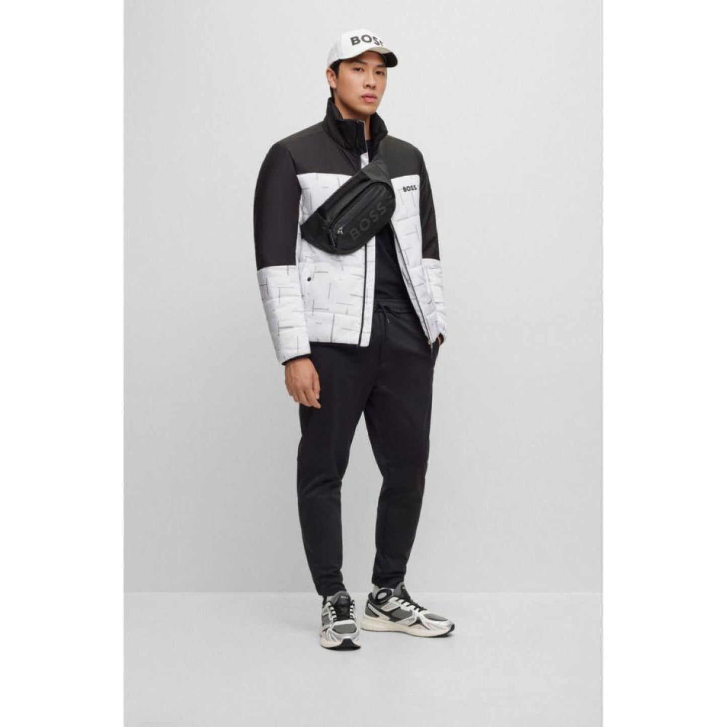Regular-fit water-repellent padded jacket in mixed materials