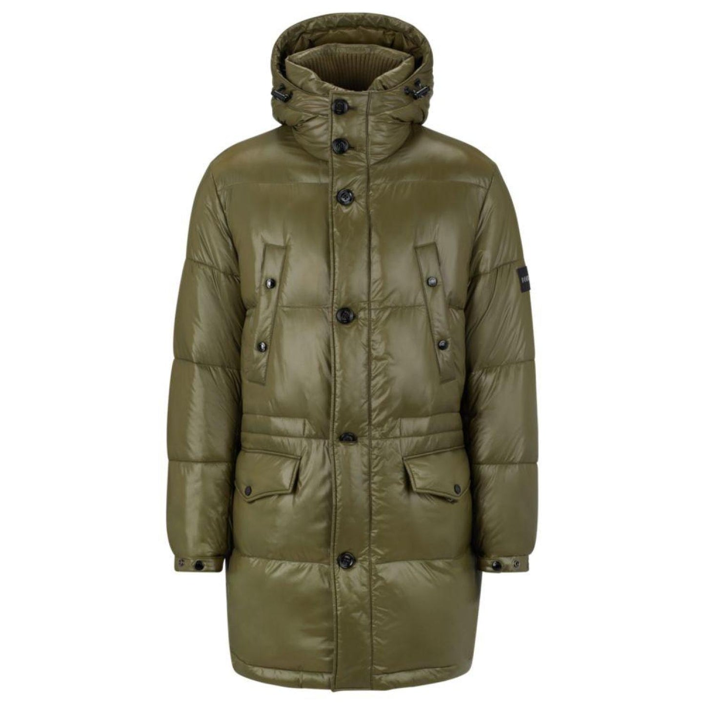 Water-repellent padded jacket with logo patch