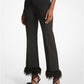 Detachable Feather Trim Stretch Crepe Pants