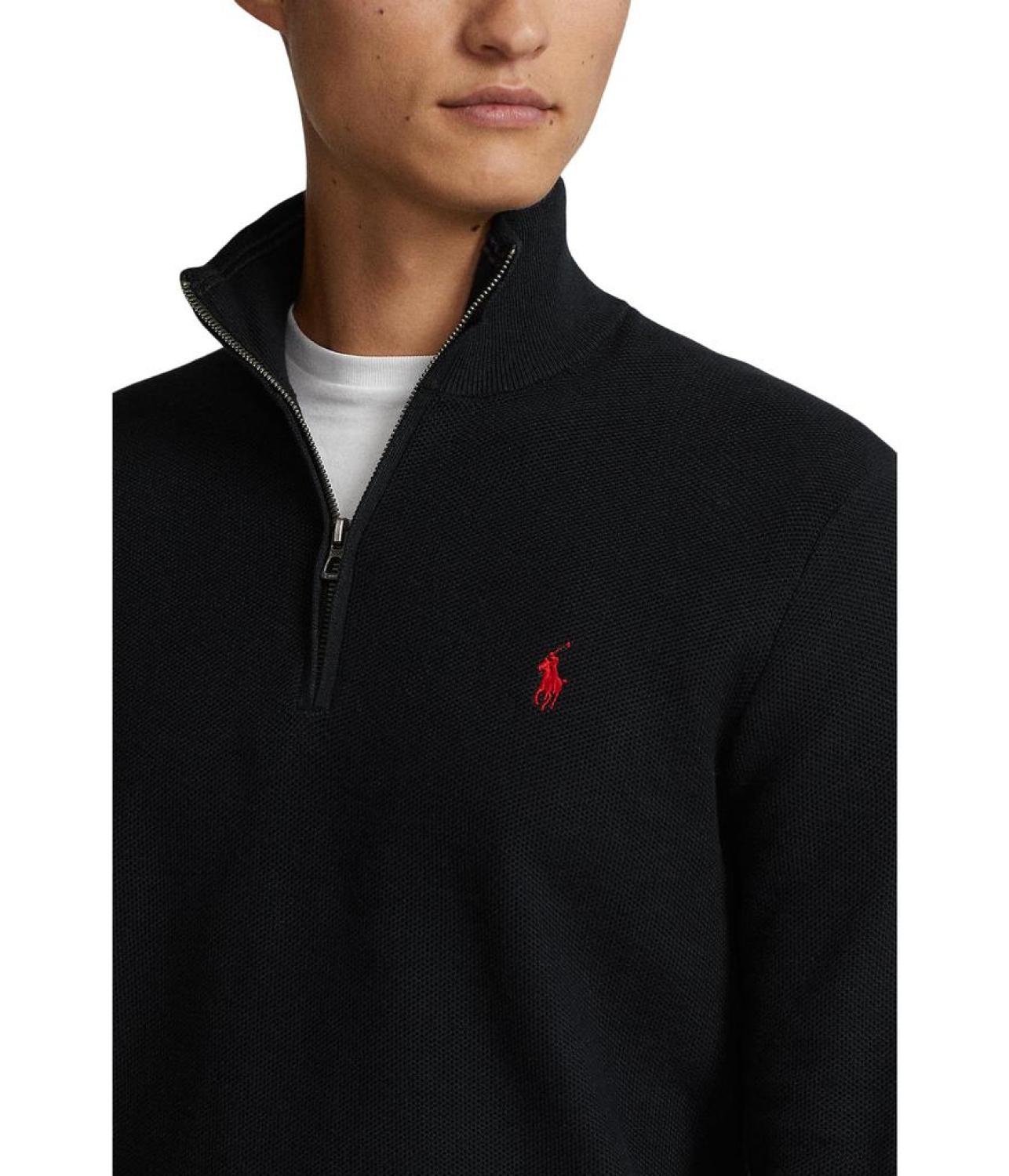 Mesh-Knit Cotton 1/4 Zip Sweater