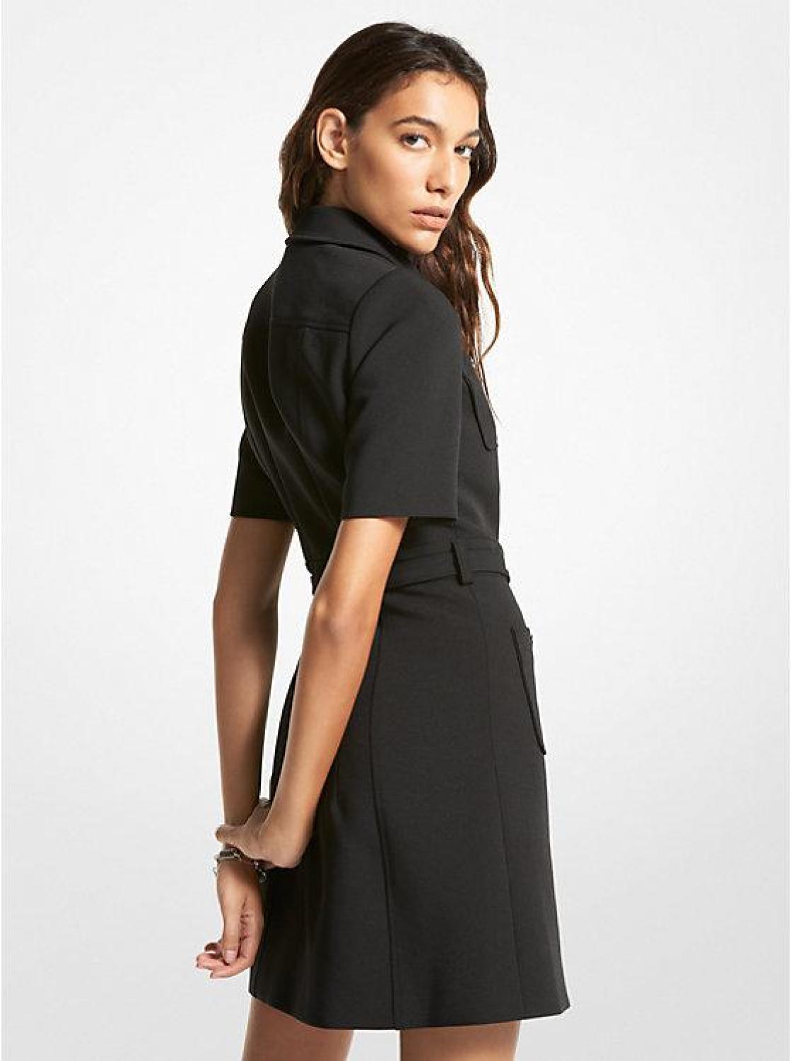 Stretch Crepe Belted Utility Dress